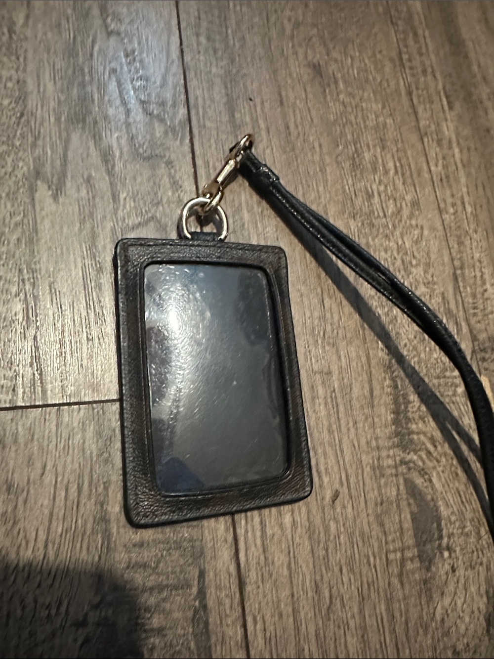 Coach Black Leather ID Card Holder Lanyard with Gold Logo - Picture 2 of 2